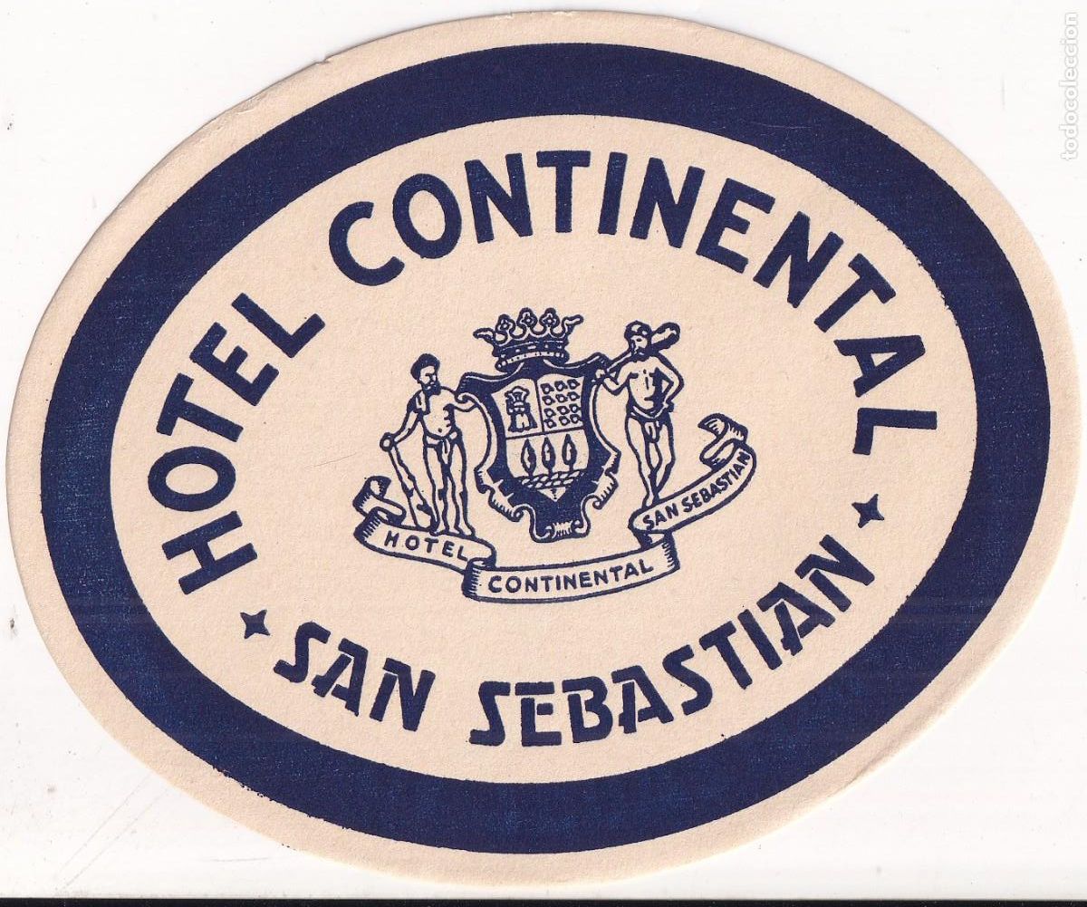Etiquetas antiguas: Etiqueta original Hotel Continental San Sebasti&aacute;n. Unos 11 x 9 cm