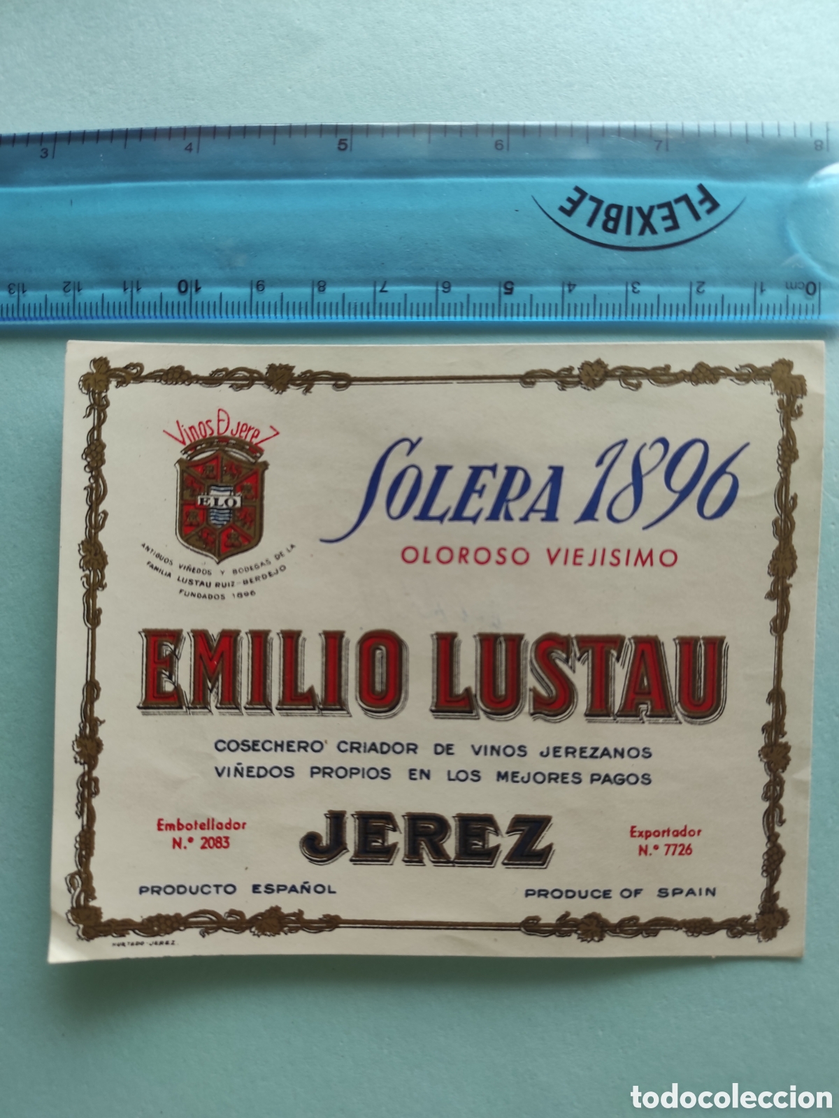 Etiquetas antiguas: ETIQUETA VINO. EMILIO LUSTAU. JEREZ. OLOROSO VIEJISIMO. SOLERA 1896.