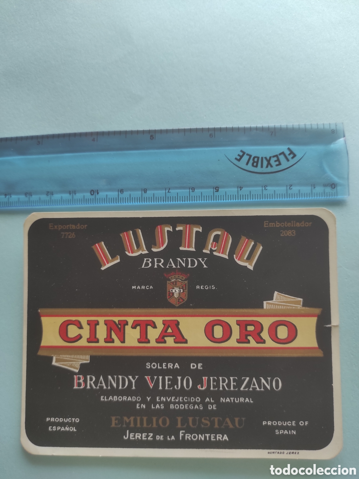 Etiquetas antiguas: ETIQUETA VINO. EMILIO LUSTAU. JEREZ. BRANDY. CINTA DE ORO.