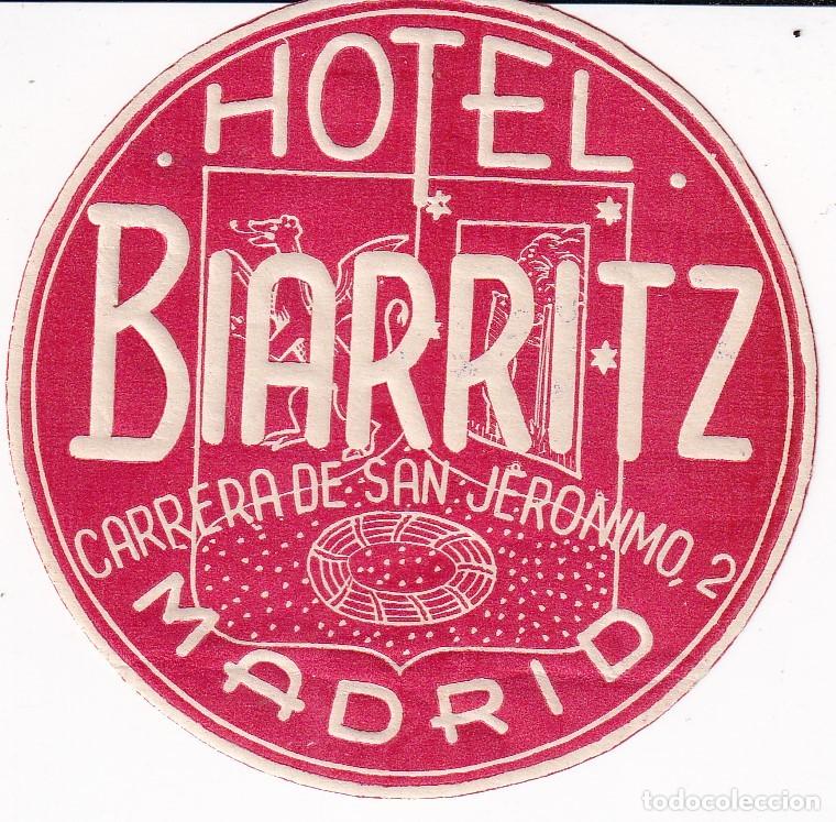 Etiquetas antiguas: ANTIGUA ETIQUETA DEL HOTEL BIARRITZ DE MADRID
