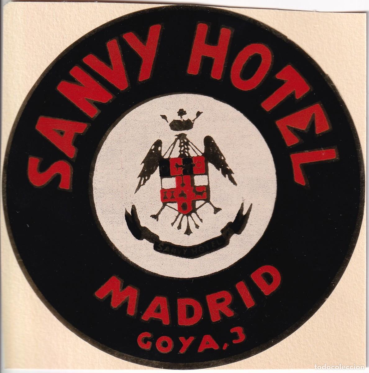Etiquetas antiguas: ANTIGUA ETIQUETA DEL HOTEL SANVY DE MADRID (pegada en carton)