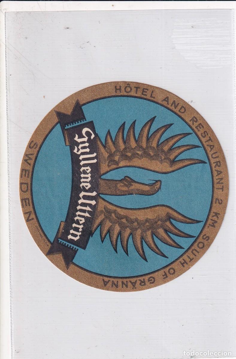 Etiquetas antiguas: Antigua etiqueta Hotel and restaurant Gyllene Uttern. Sweden. 9 cm de di&aacute;metro.