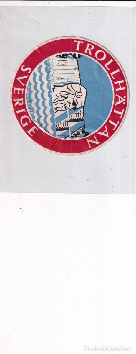 Etiquetas antiguas: Antigua etiqueta hotel Trollh&auml;ttan. Sverige. Lions Club. Unos 10 cm de di&aacute;metro.