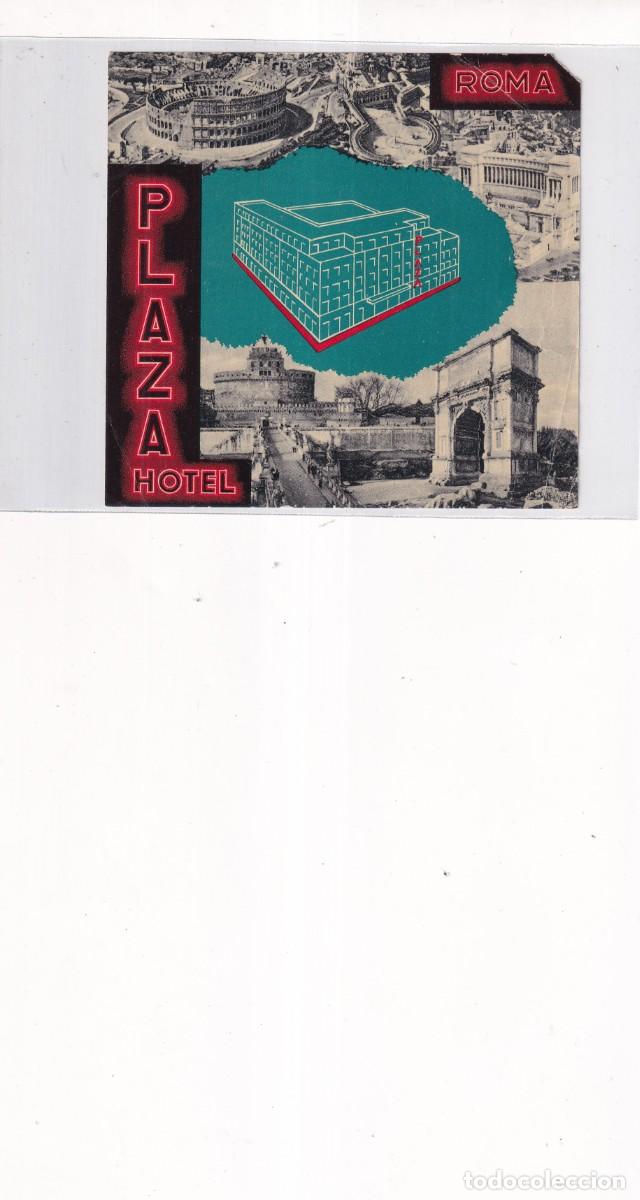 Etiquetas antiguas: Etiqueta hotel Plaza Roma. 11 x 11 cm