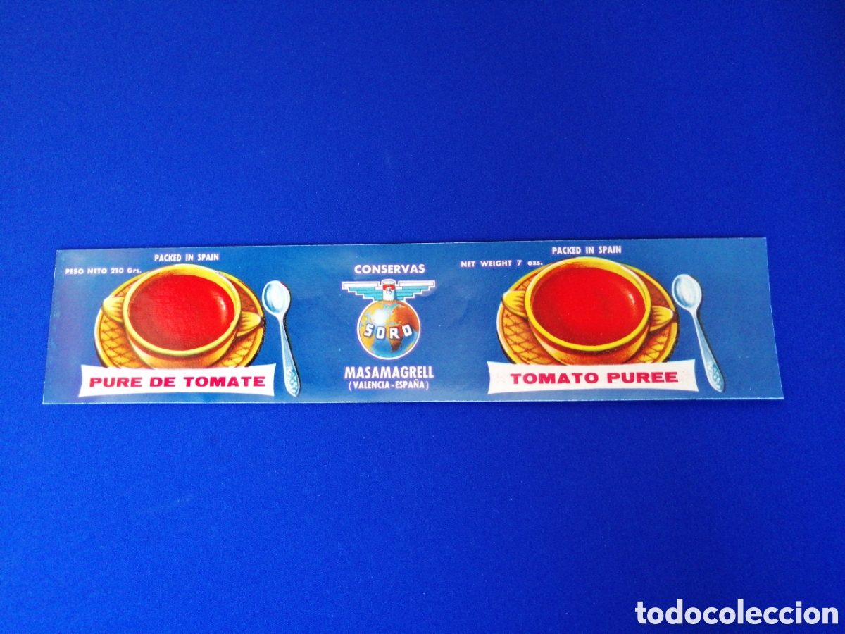 Old Labels: CONSERVAS SORO - PURE DE TOMATE (MASAMAGRELL) ETIQUETA