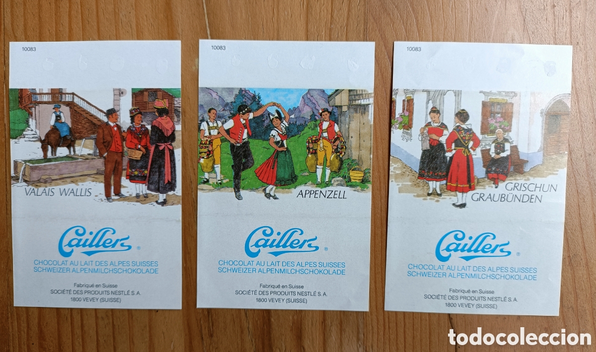 &Eacute;tiquettes anciennes: Lote 3 envoltorios antiguos chocolatinas suizas a&ntilde;os 90