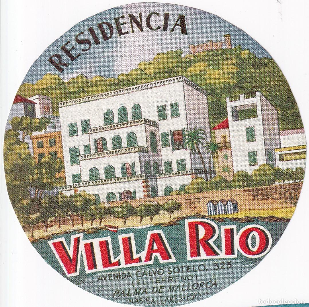 Etiquetas antigas: ANTIGUA ETIQUETA DE LA RESIDENCIA VILLA RIO DE PALMA DE MALLORCA