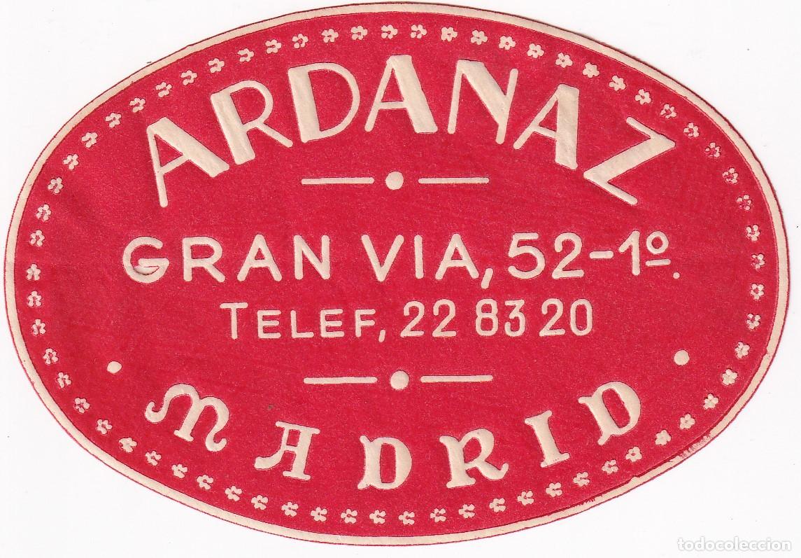 Etiquetas antiguas: ANTIGUA ETIQUETA DEL HOTEL ARDANAZ DE MADRID