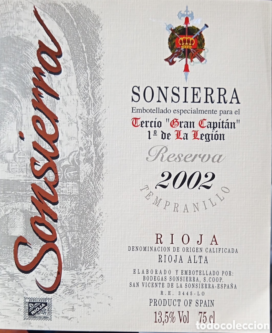 Etiquetas antiguas: ETIQUETA SONSIERRA. EMBOTELLADO PARA LA LEGI&Oacute;N.