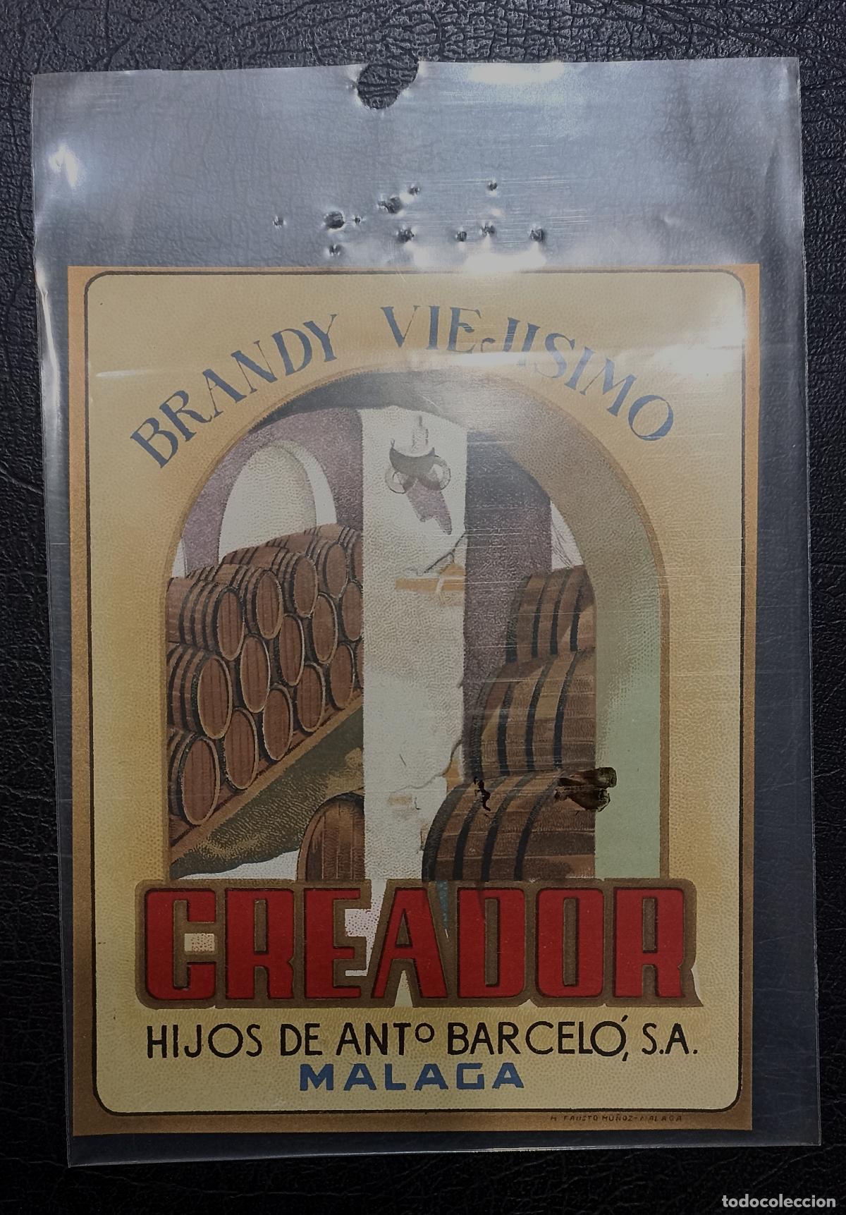 Etiquetas antiguas: ETIQUETA BRANDY VIEJISIMO CREADOR - HIJOS DE ANTONIO BARCELO - MALAGA