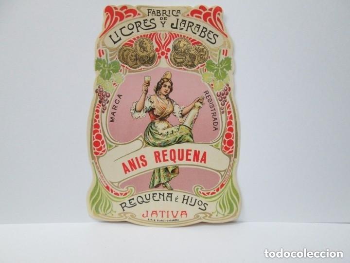 Etiquetas antiguas: ANTIGUA ETIQUETA BRANDY CO&Ntilde;AC, ANIS REQUENA.