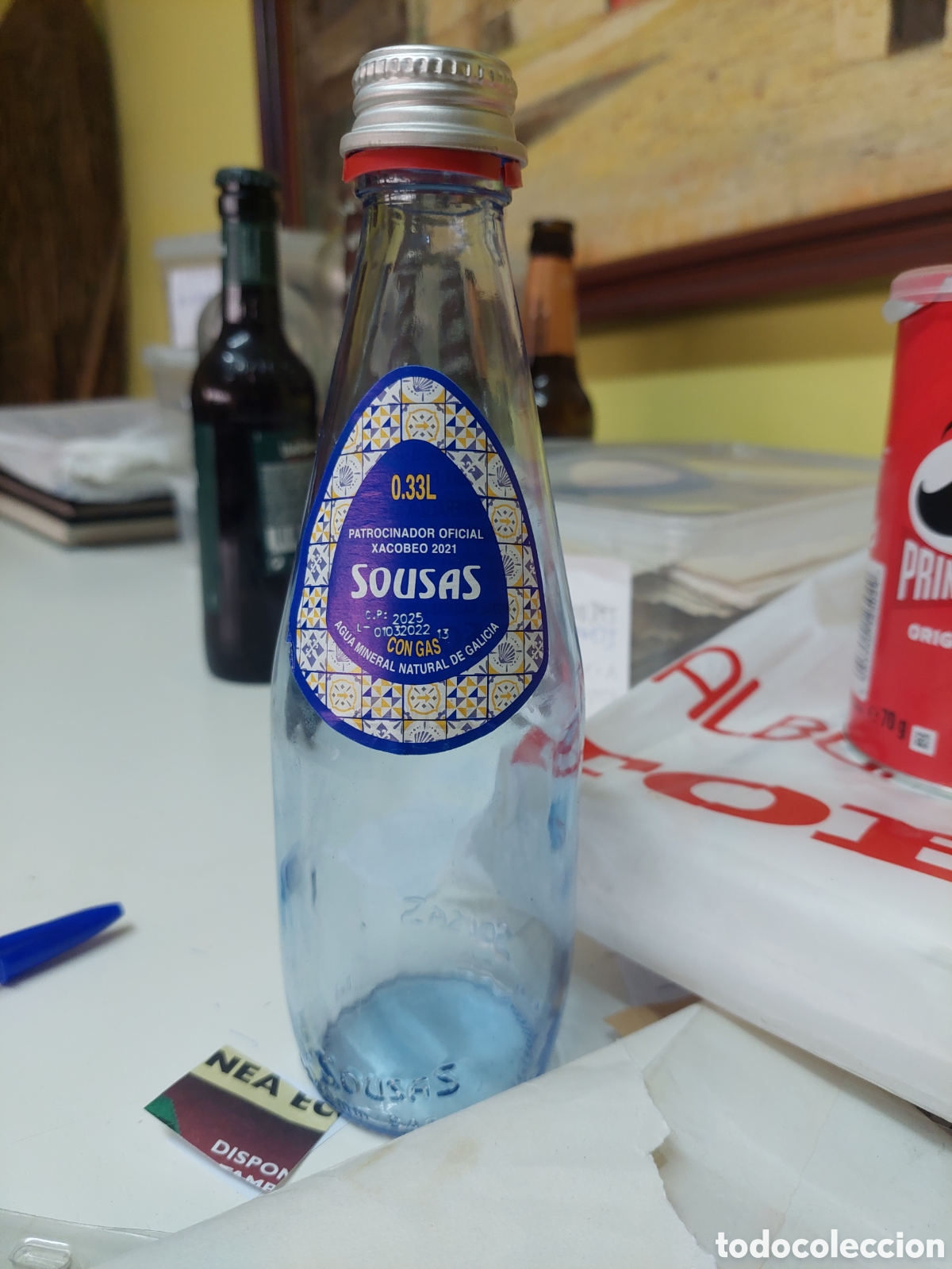 Etichette antiche: Etiqueta agua o botella o tapon Sousas pegatina botella chapa tap&oacute;n agua mineral Galicia 0.33 cl