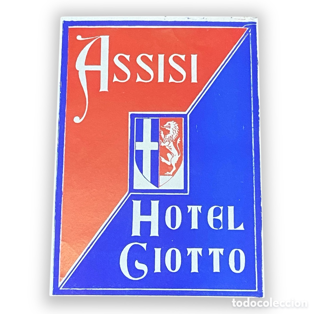 Etiquetas antiguas: ETIQUETA HOTEL GIOTTO, ASSISI ITALIA, LUGGAGE LABEL, MEDIDAS 8,3 X 11,7 CM.