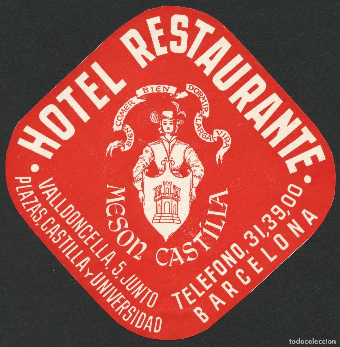 Etiquetas antiguas: ETIQUETAS, HOTEL MESON CASTILLA, BARCELONA