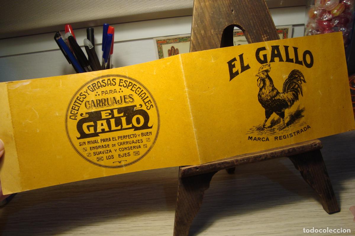 Old Labels: ANTIGUA ETIQUETA ACEITES Y GRASAS PARA CARRUAJES EL GALLO. MARCA REGISTRADA.