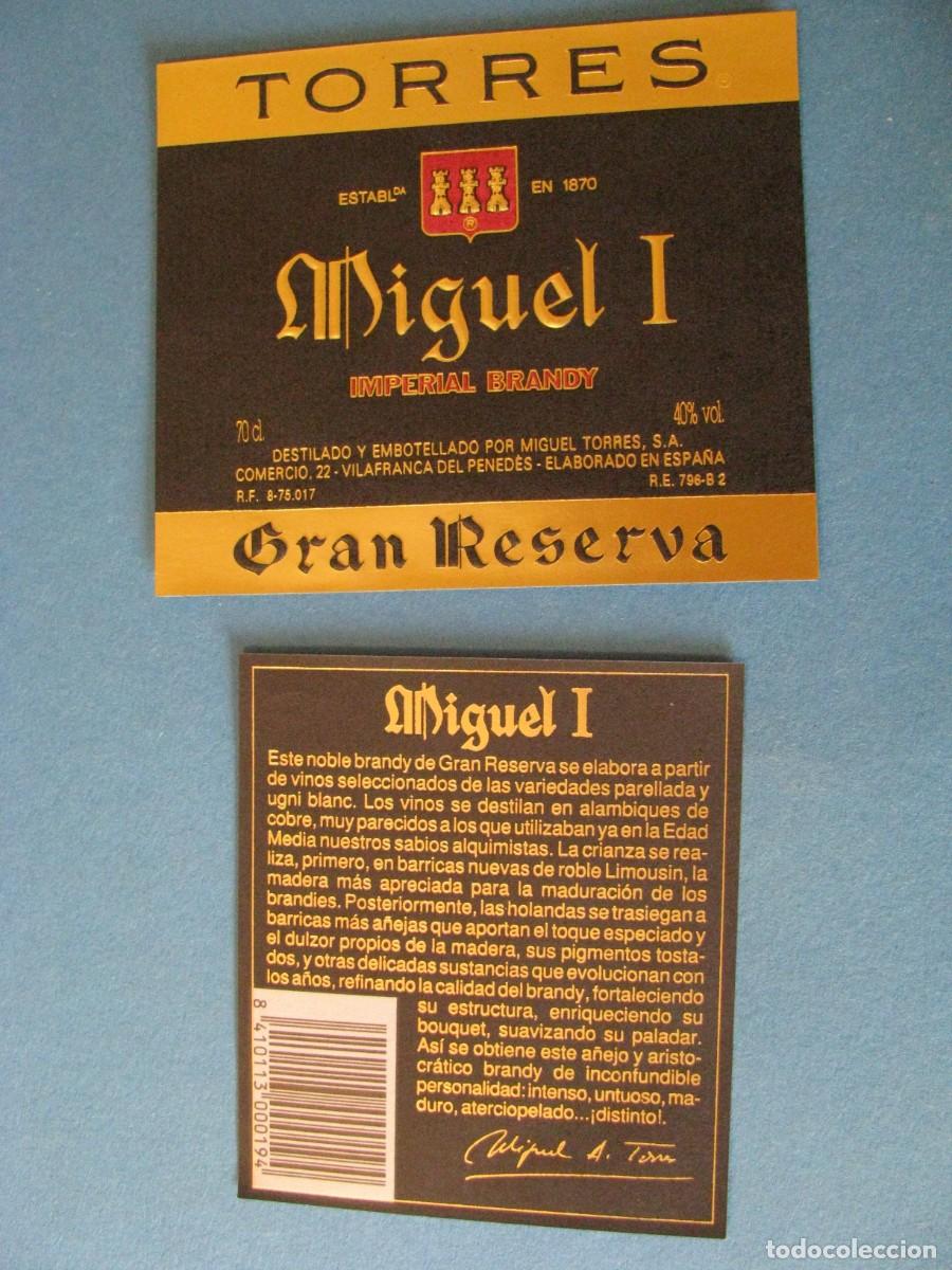 Etiquetas antiguas: MIGUEL TORRES S. A. ETIQUETA Y CONTRAETIQUETA MIGUEL I IMPERIAL BRANDY.