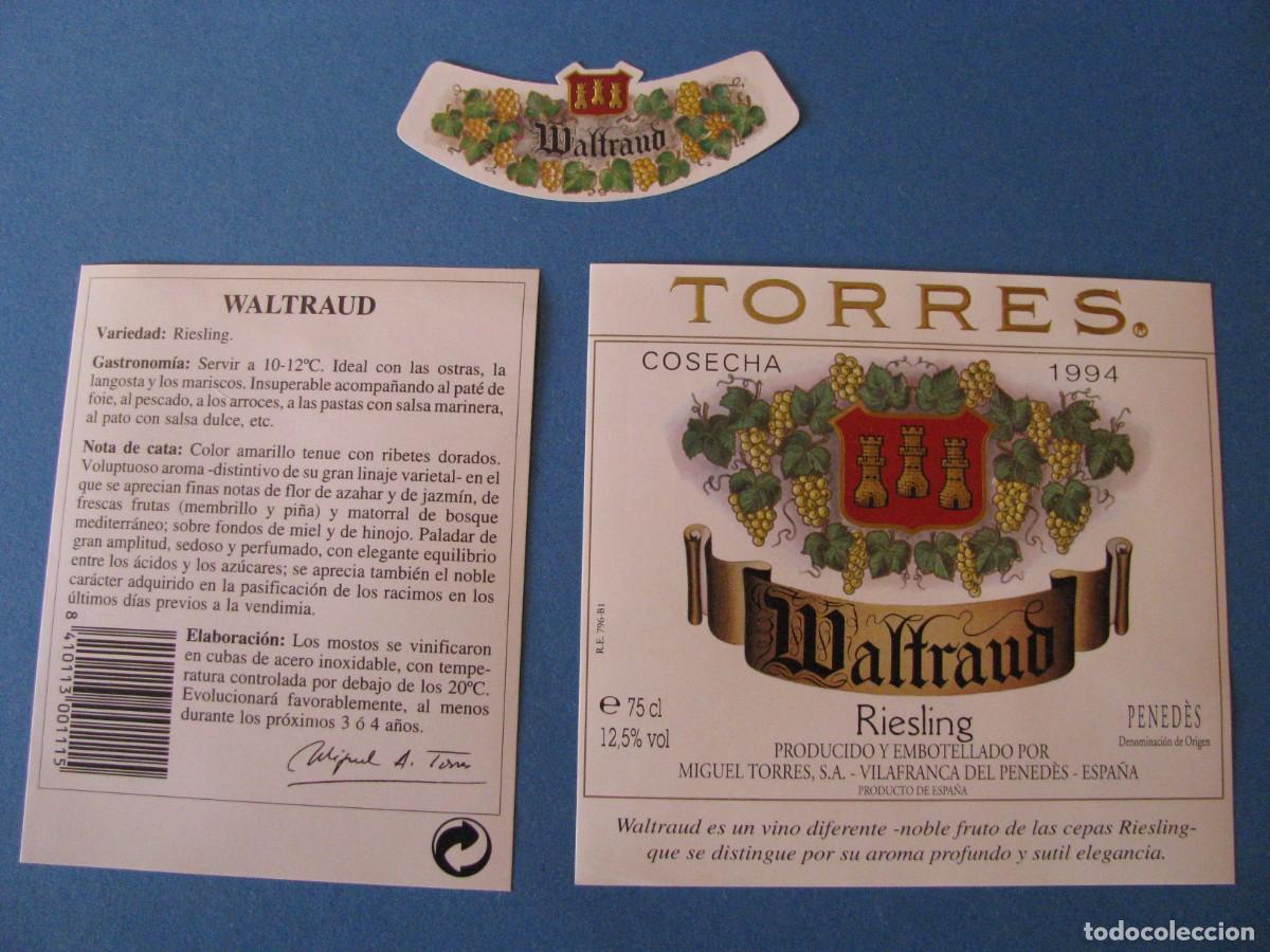 Old Labels: MIGUEL TORRES S. A. ETIQUETA Y CONTRAETIQUETA Y COLLARIN WALTRAUD RIESLING