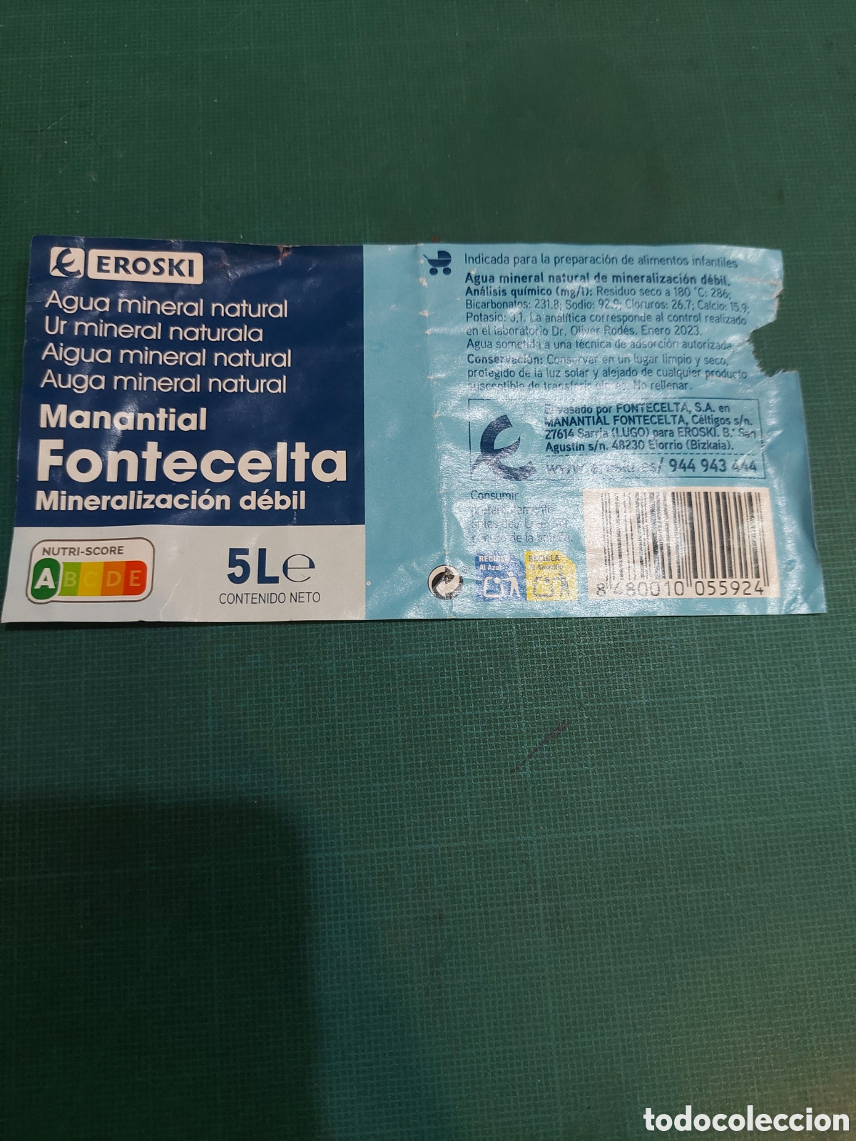 Etichette antiche: Etiqueta Eroski fonte 5 litros Galicia agua mineral natural