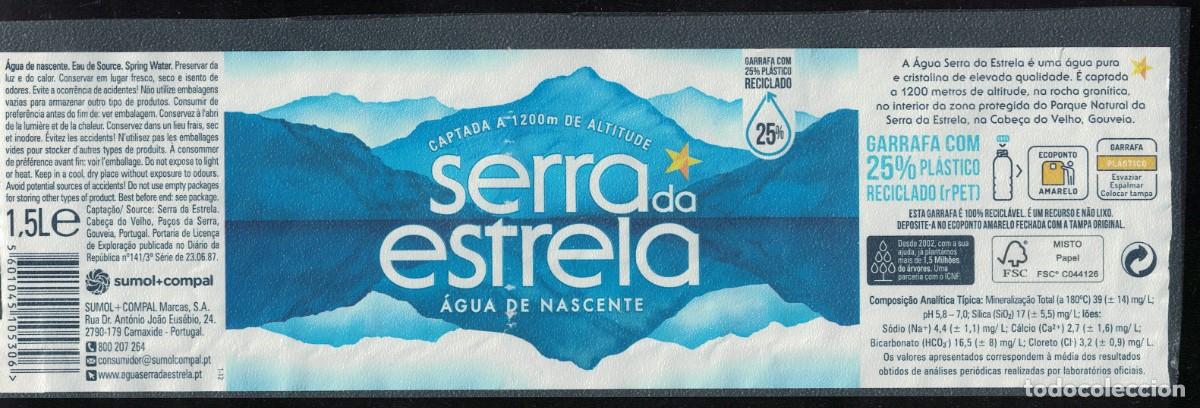 Alte Etiketten: Portugal Etiquette Water Label Eau de Source Serra da Estrela Bouteille 25% Plastique Recycl&eacute;