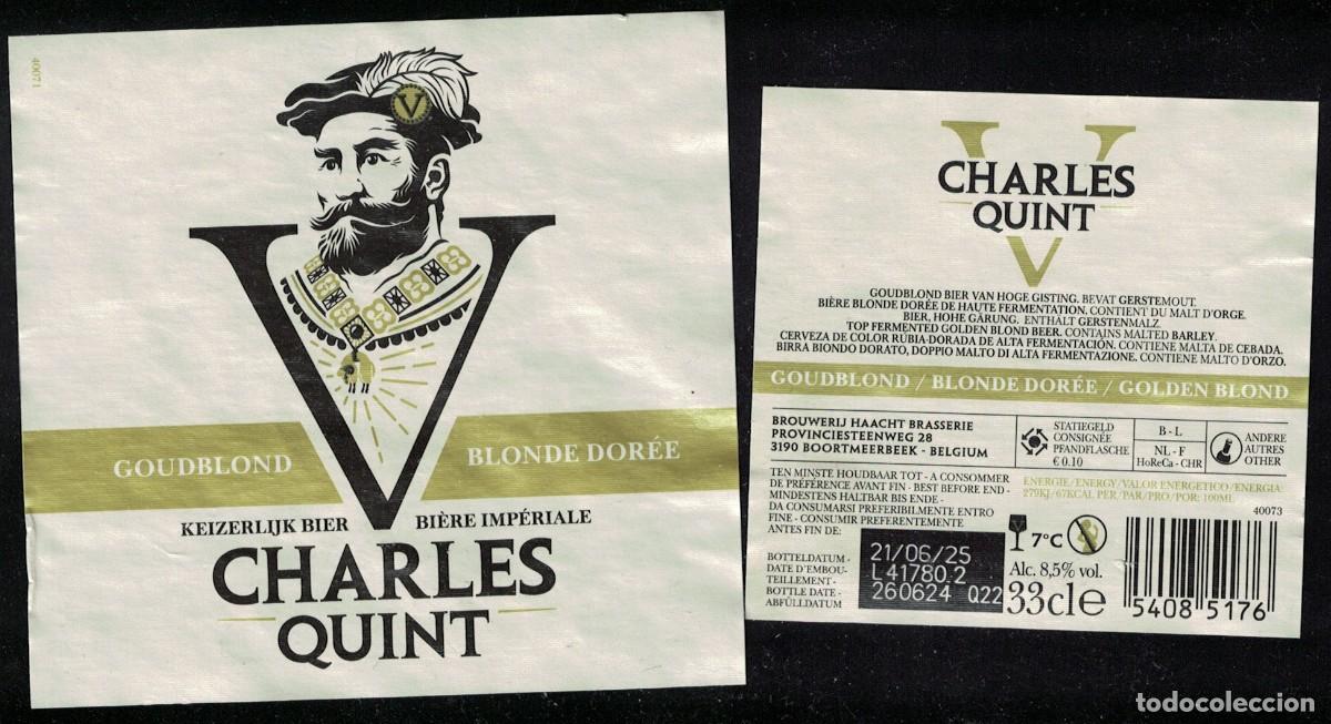 Etiquetas antiguas: Belgica Lot 2 Etiquettes Bi&egrave;re Beer Labels Charles Quint Blonde Dor&eacute;e