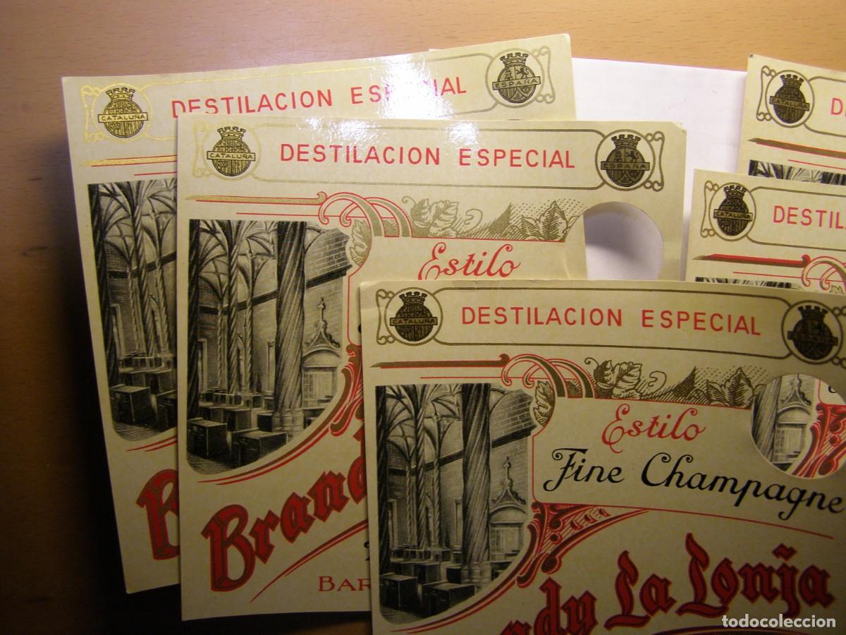 Etiquetas antiguas: 5 etiquetas brandy La Lonja, Hijo de P.Cisa, Barcelona, &eacute;poca Segunda Rep&uacute;blica. A&ntilde;os 30.