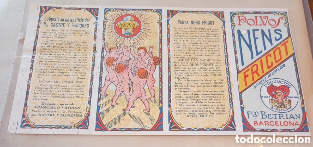 Etiquetas antiguas: Muy antigua etiqueta publicidad 0polvps Nens FRICOT Barcelona