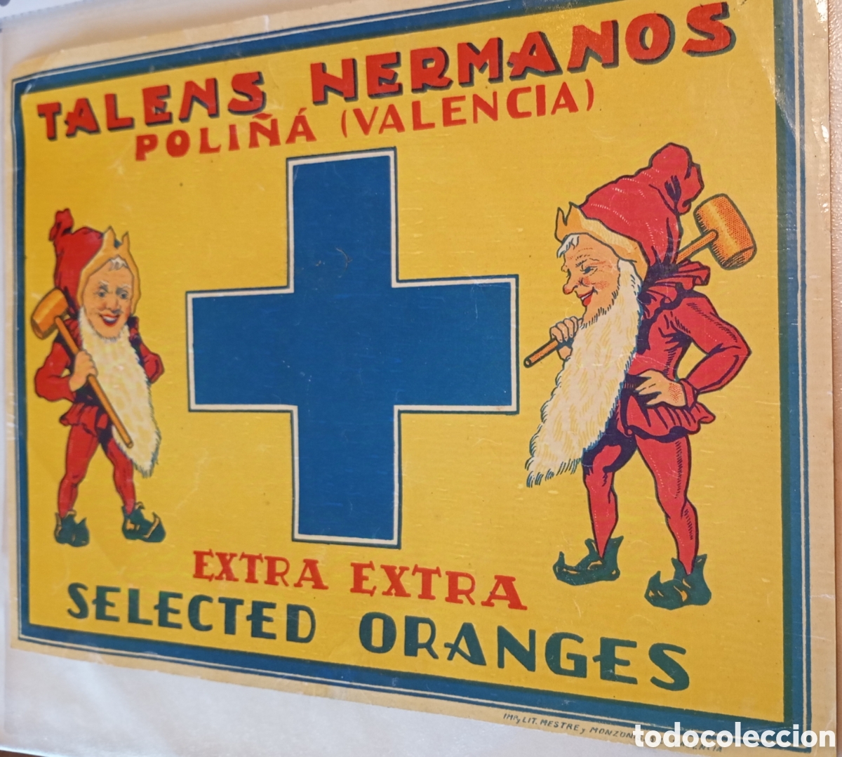 Etiquetas antiguas: Antigua etiqueta publicidad de naranjas poli&ntilde;a Valencia Talens Hermanos