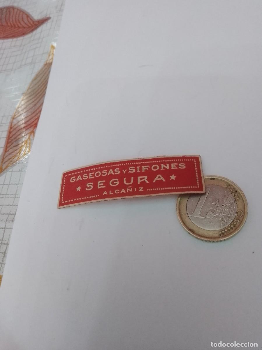 Alte Etiketten: Etiqueta a&ntilde;os 40,50, gaseosas,segura, Alca&ntilde;iz,de una vieja imprenta