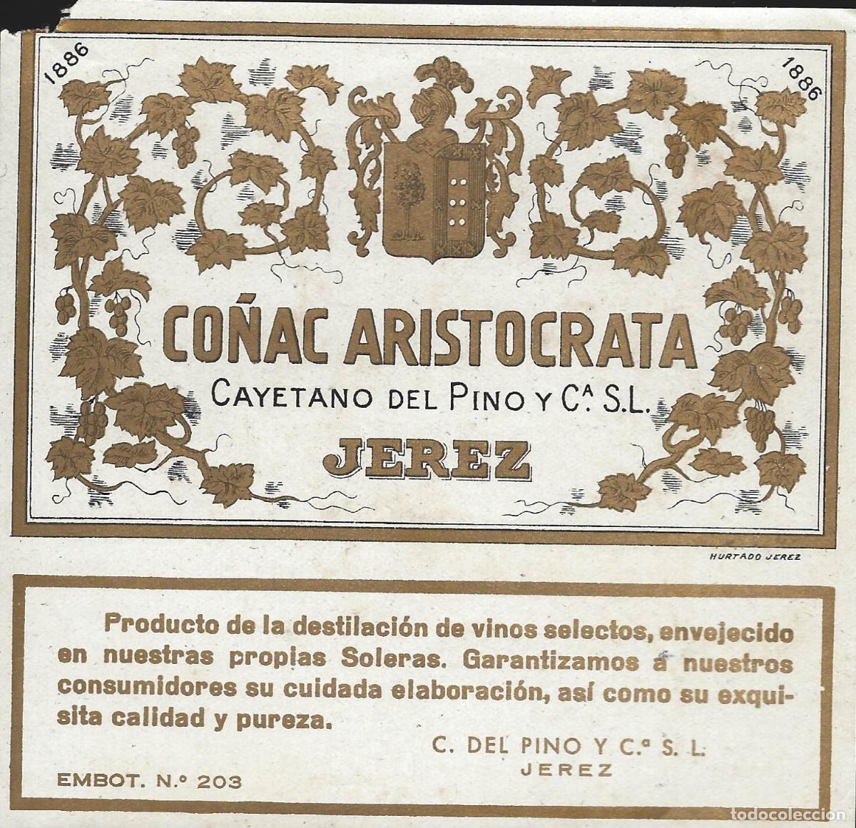 Etiquetas antiguas: E77 BODEGAS CAYETANO DEL PINO Y CIA.-COGNAC - Foto 1