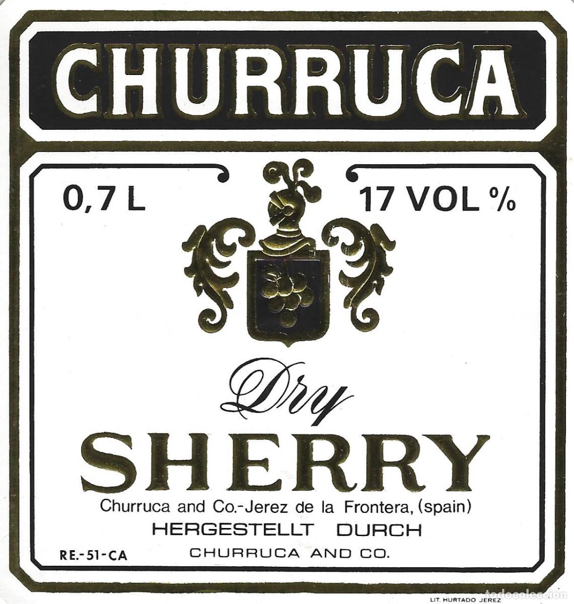 Etiquetas antiguas: E95 BODEGAS CHURRUCA Y CIA.-DRY CHURRUCA-0.70L-17% - Foto 1