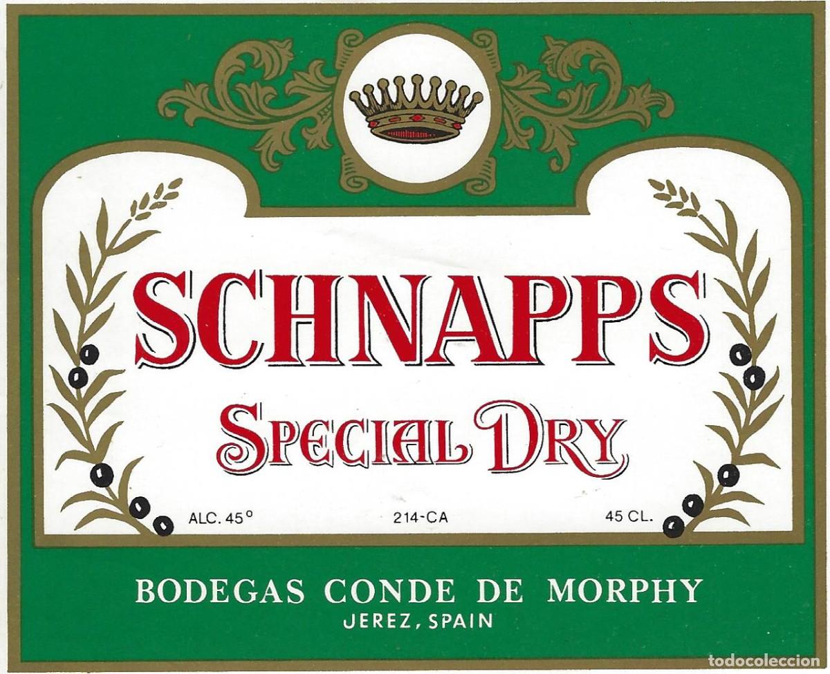Etiquetas antiguas: E166 BODEGAS CONDE DE MORPHY-DRY SCHNAPPS-0.45L-45% - Foto 1