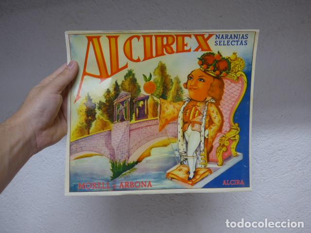 Etichette antiche: Antigua gran etiqueta publicidad de Alcirex Naranjas selectas de Alcira, Valencia. Original.