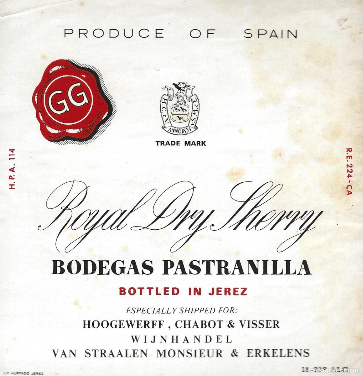 Etiquetas antiguas: E1002 BODEGAS PASTRANILLA-DRY-19% - Foto 1
