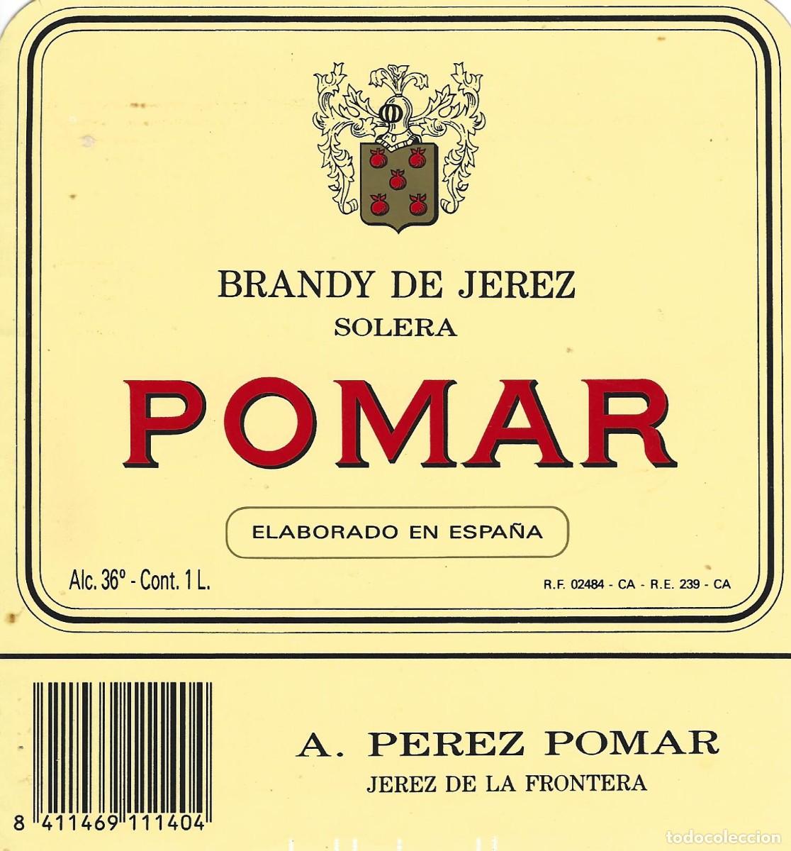 Etiquetas antiguas: E269 BODEGAS A. PEREZ POMAR-BRANDY POMAR-1L-36% - Foto 1