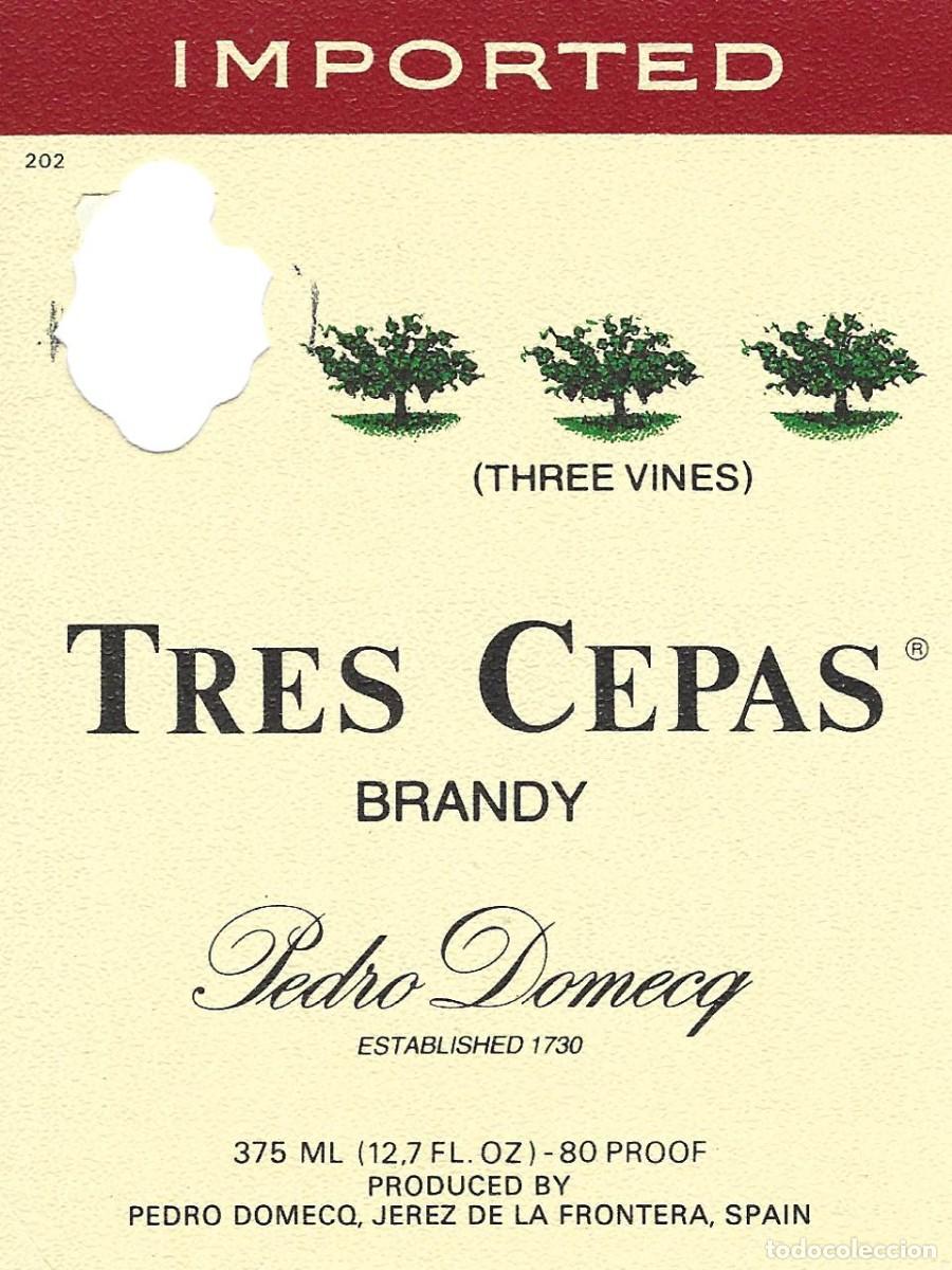 Etiquetas antiguas: E287 BODEGAS PEDRO DOMECQ-BRANDY TRES CEPAS-0.375L - Foto 1