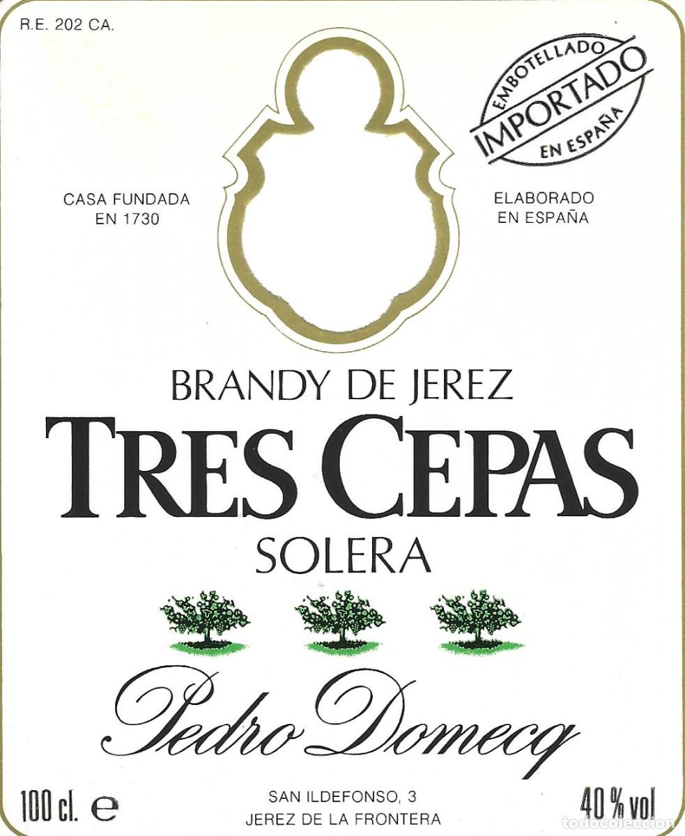 Etiquetas antiguas: E290 BODEGAS PEDRO DOMECQ-BRANDY TRES CEPAS-1L-40% - Foto 1