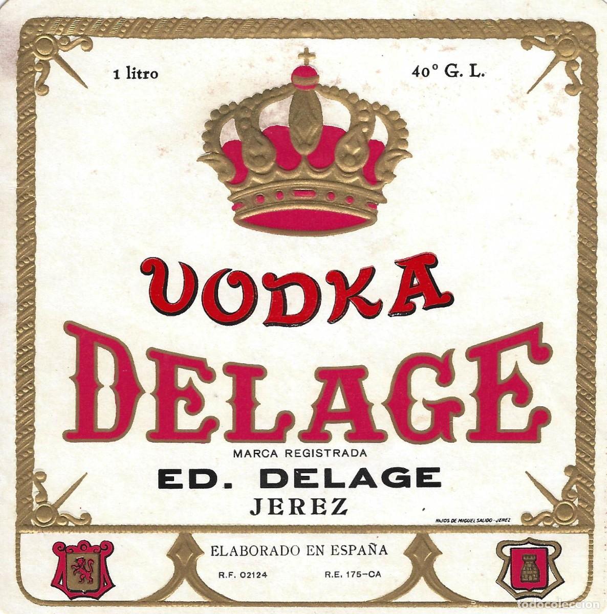 Etiquetas antiguas: E300 BODEGAS ED. DELAGE-VODKA DELAGE-1L-40% - Foto 1