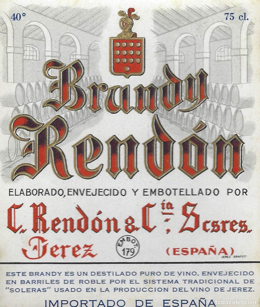 Etiquetas antiguas: E1959 BODEGAS C. RENDON Y CIA.-BRANDY RENDON-0.75L-40% - Foto 1