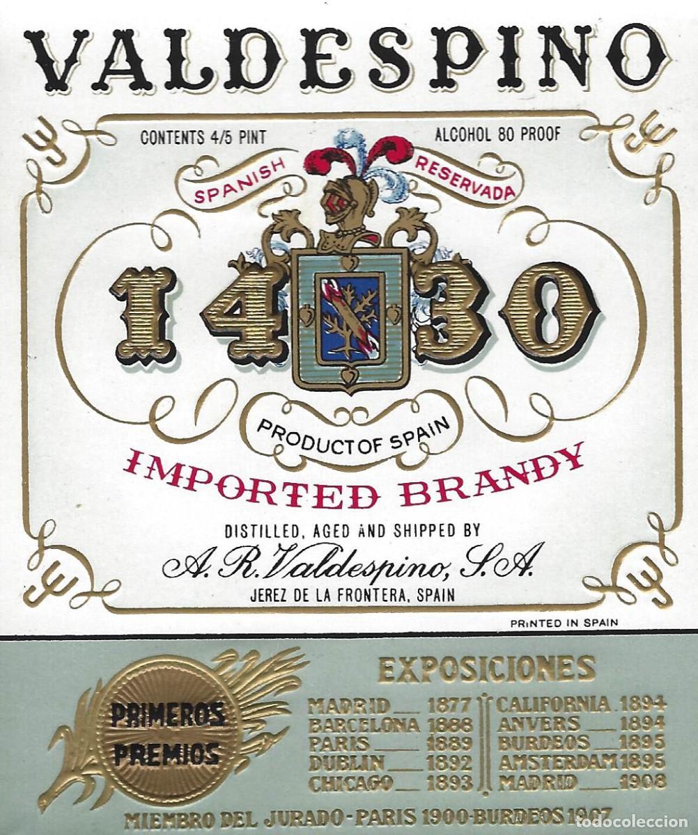 Etiquetas antiguas: E1966 BODEGAS A. R. VALDESPINO-BRANDY 1430 - Foto 1