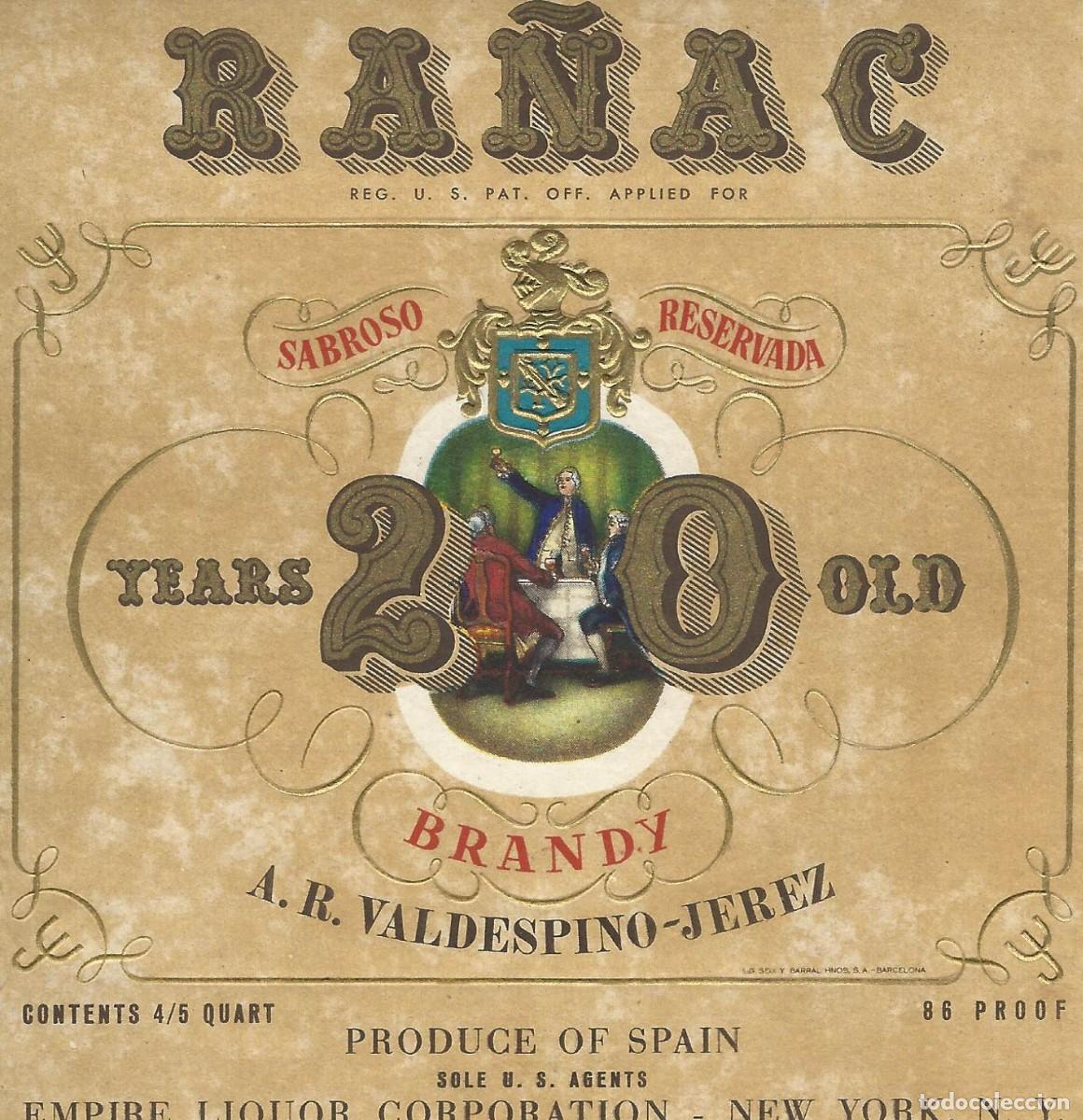 Etiquetas antiguas: E416 BODEGAS A. R. VALDESPINO-BRANDY RA&Ntilde;AC - Foto 1