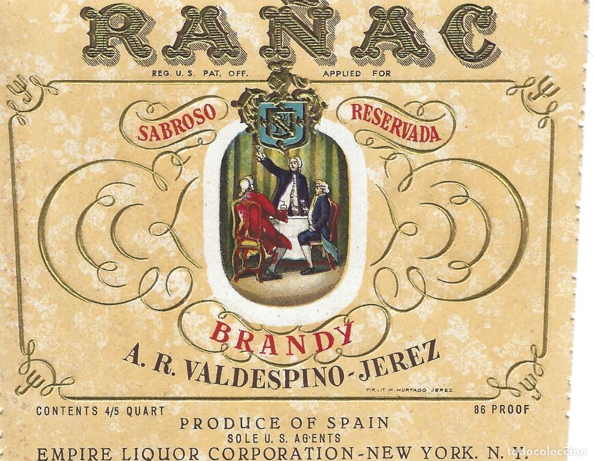 Etiquetas antiguas: E448 BODEGAS A. R. VALDESPINO-BRANDY RA&Ntilde;AC - Foto 1