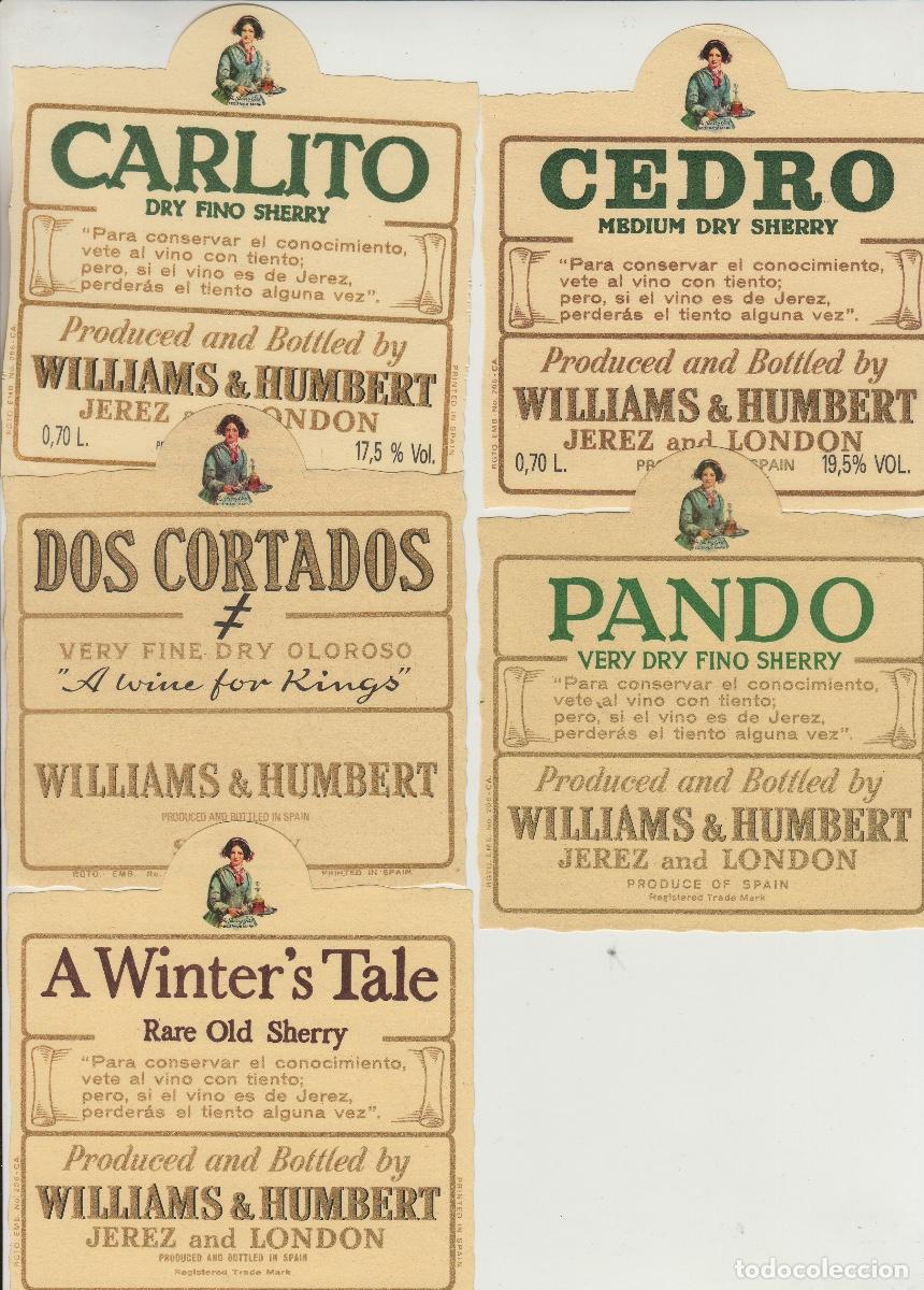 Alte Etiketten: WILLIAMS & HUMBERT .JEREZ. LOTE DE 5 . ETIQUETA DE VINO ref 132
