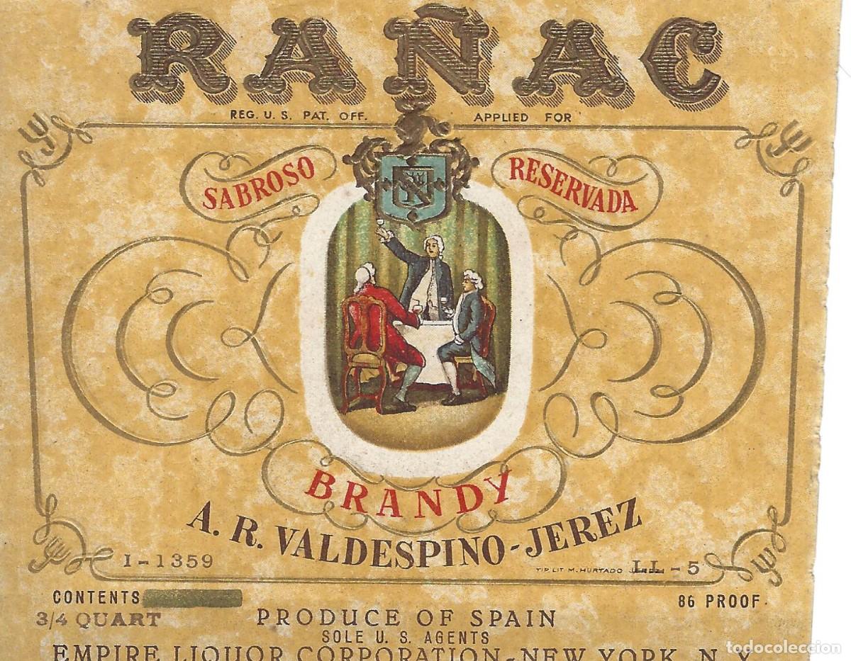 Etiquetas antiguas: E449 BODEGAS A. R. VALDESPINO-BRANDY RA&Ntilde;AC - Foto 1