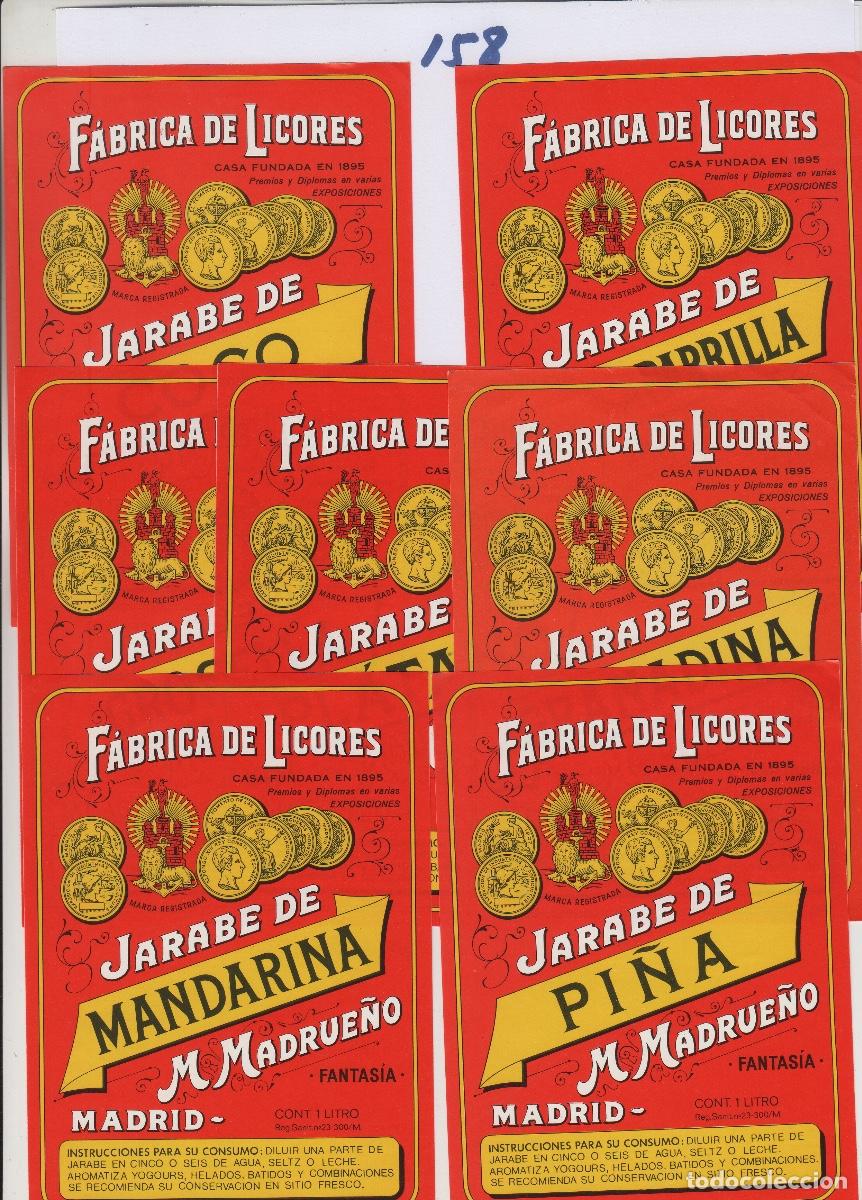 Etichette antiche: M MADRUE&Ntilde;O , MADRID , LICOR JARABE , FABRICA DE LICORES . ETIQUETA DE VINO ref 158