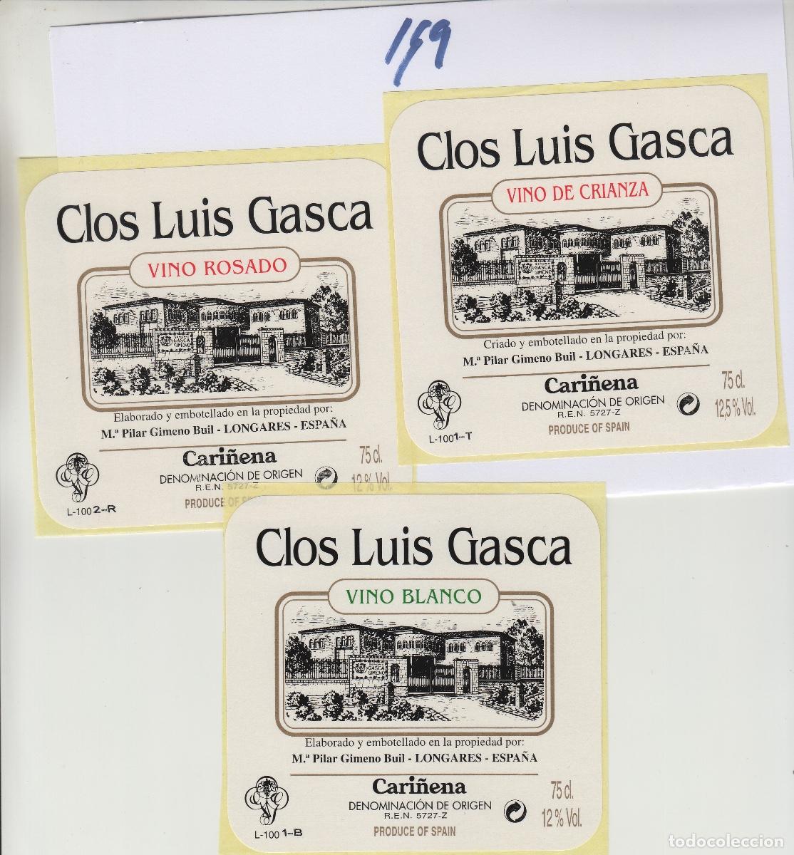Alte Etiketten: M PILAR GIMENO BUIL , LONGARES ( ZARAGOZA ) CARI&Ntilde;ENA , CLOS LUIS GASCA . ETIQUETA DE VINO ref 169