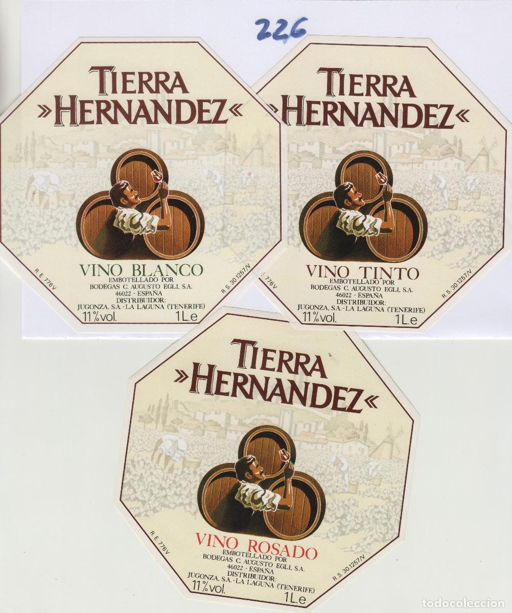 Etichette antiche: BODEGAS AUGUSTO EGLI , LA LAGUNA ( TENERIFE ) , TIERRA HERNANDEZ . ETIQUETA DE VINO ref 226