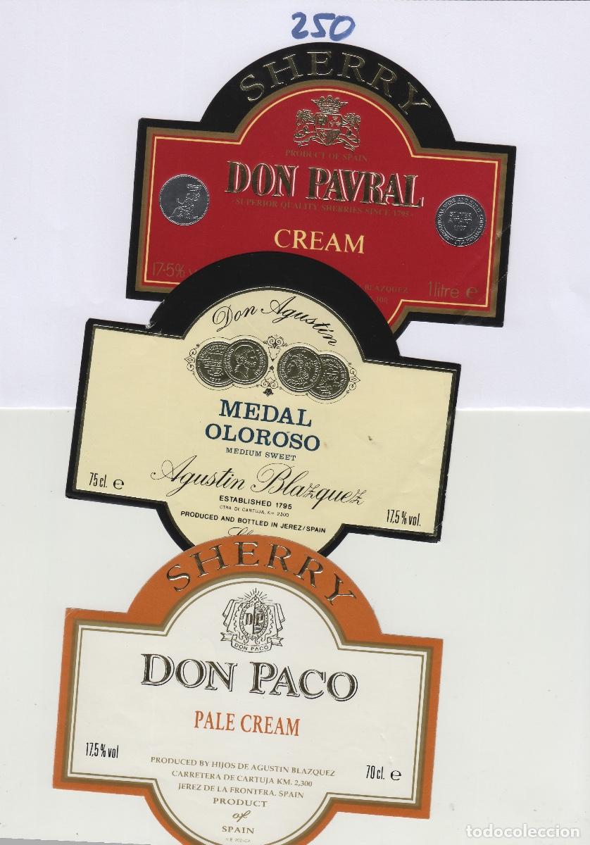 Alte Etiketten: HIJOS AGUSTIN BL&Aacute;QUEZ , JEREZ . DON PAVRAL , MEDAL , DON PACO . ETIQUETA DE VINO ref 250