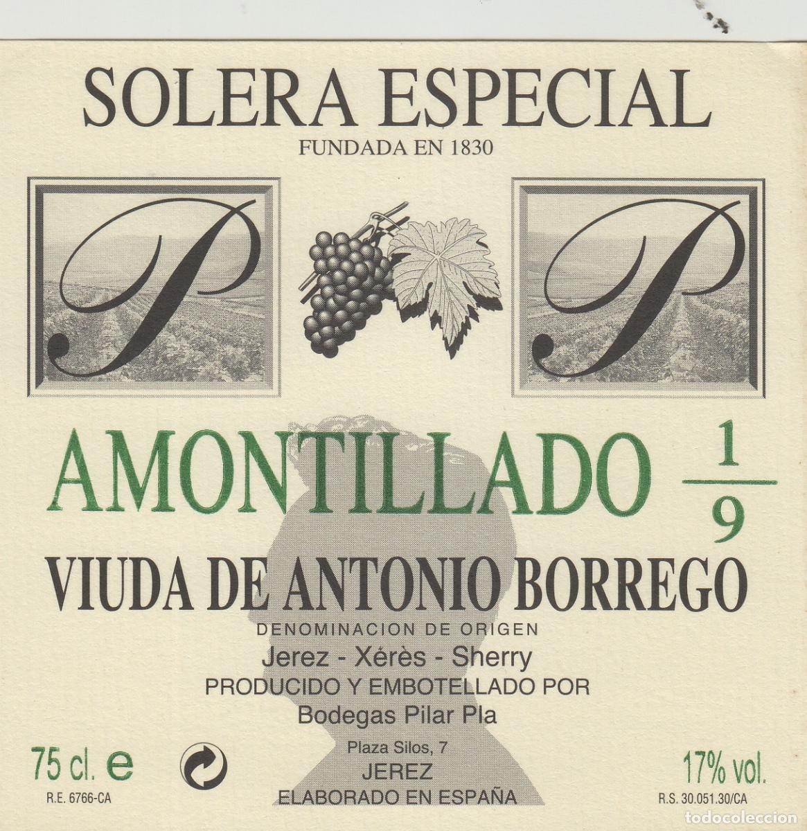 Etichette antiche: VIUDA DE ANTONIO BORREGO , JEREZ AMONTILADO ,ETIQUETA DE VINO ref 273