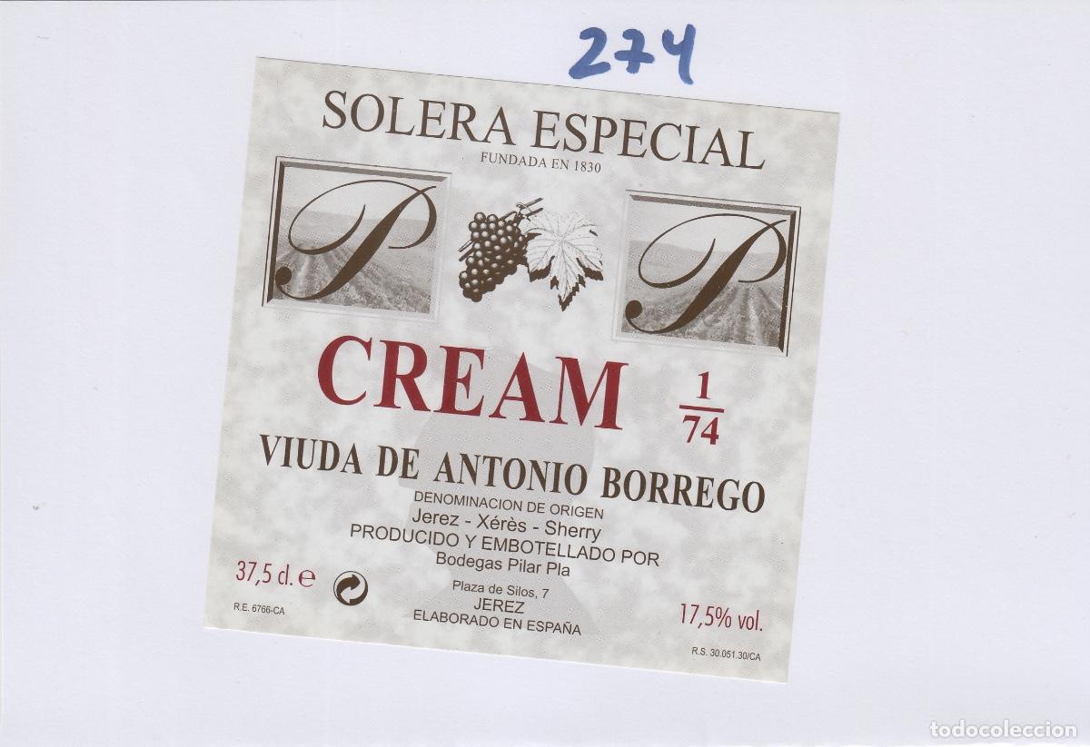 Etichette antiche: VIUDA DE ANTONIO BORREGO , JEREZ SOLERA ESPECIAL ,ETIQUETA DE VINO ref 274