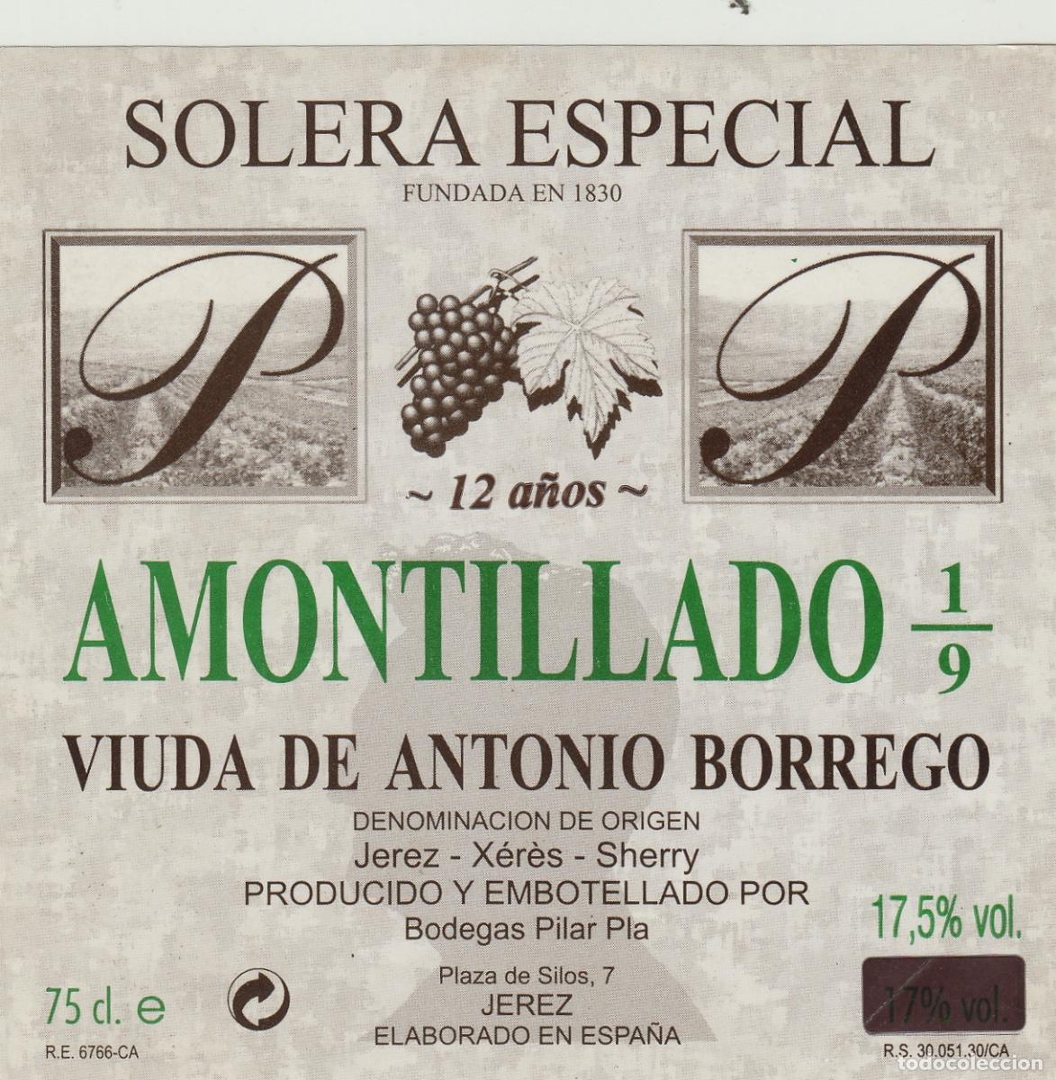 Etichette antiche: VIUDA DE ANTONIO BORREGO , JEREZ SOLERA ESPECIAL ,ETIQUETA DE VINO ref 274